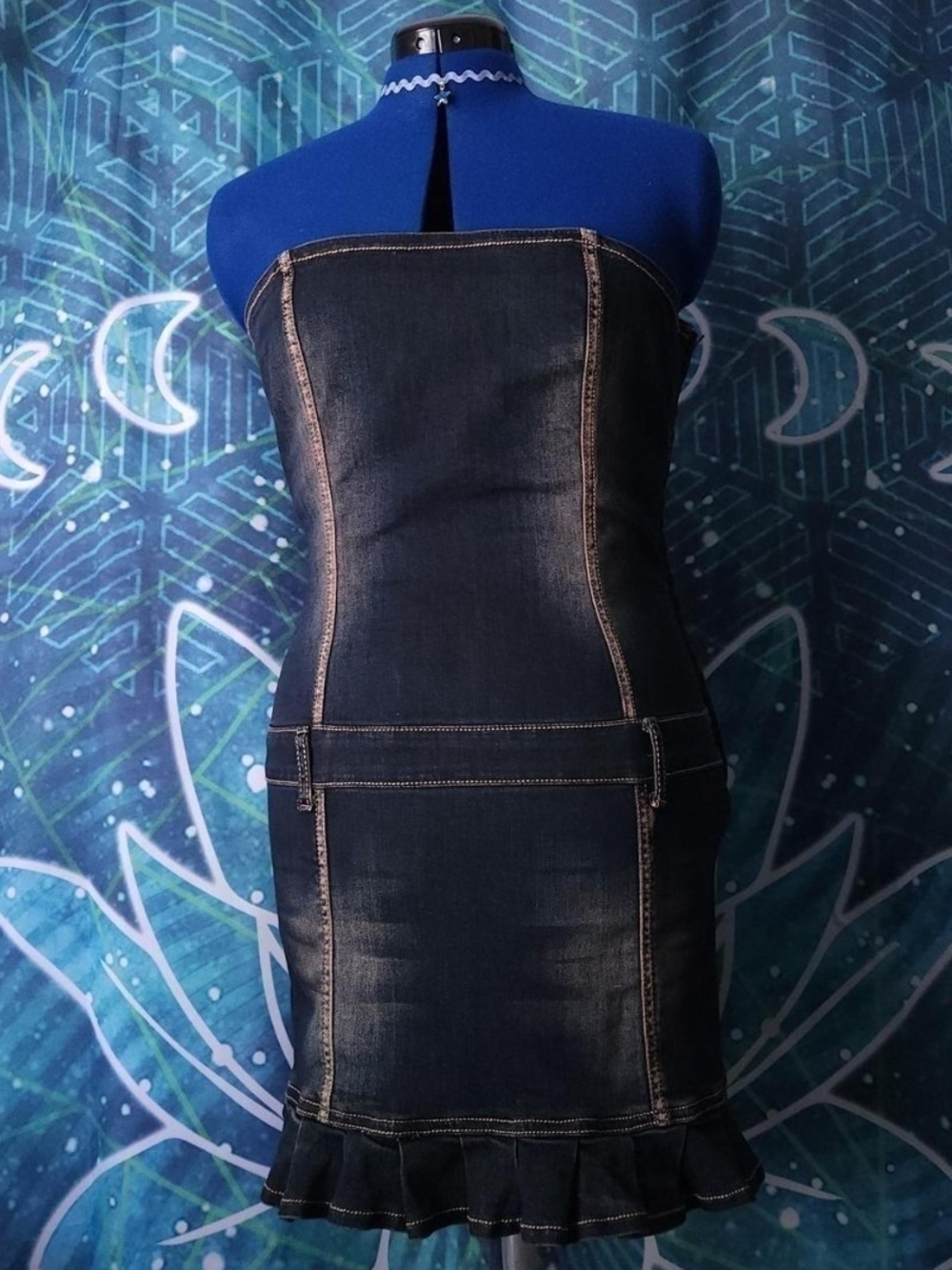 I.AM.GIA Elliot Mini Dress Y2K Strapless Denim with Ruffle Hem Size XL